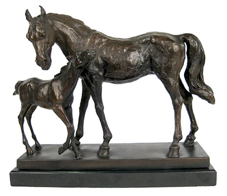 Horse & Foal Bronze Sculpture On Marble Base